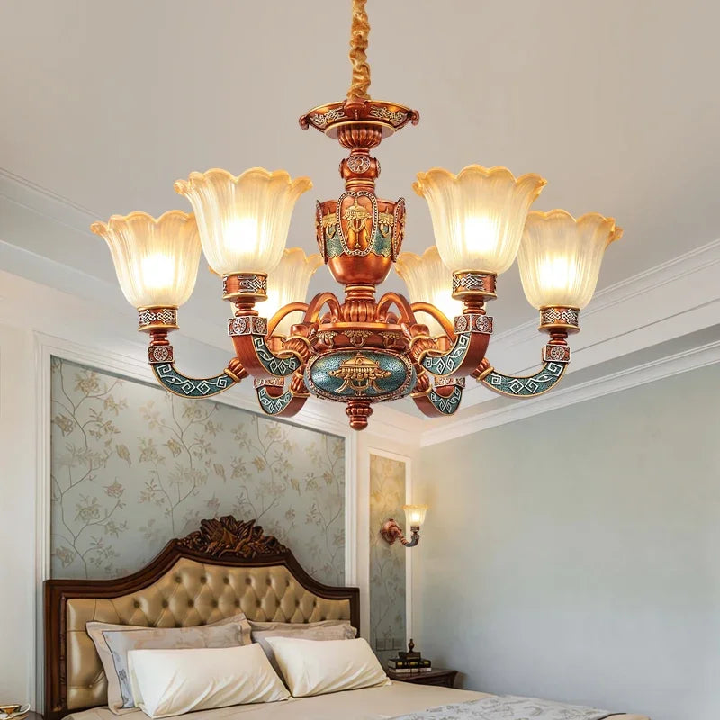 European Luxury Living Room Chandelier American Retro Restaurant  Villa Hotel Western Restaurant Cafe Pendent Lamp
