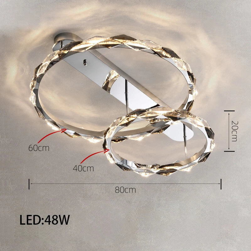 Élodie 2025 Modern Ring Crystal LED Dimmable Ceiling Chandelier Silver Decor Light