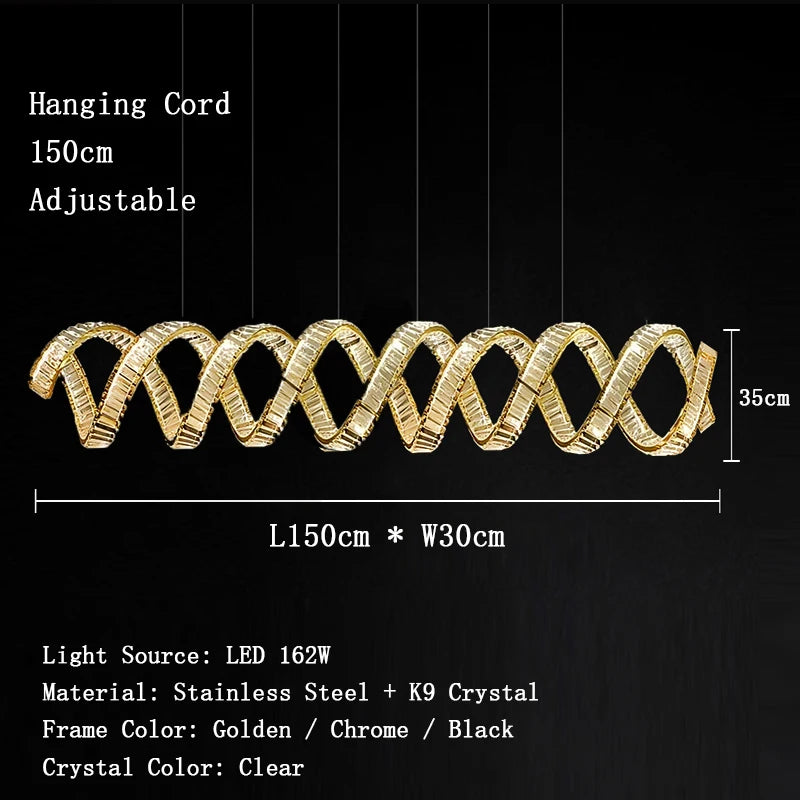 Valéria Spiral Crystal Gold LED Linear Chandelier