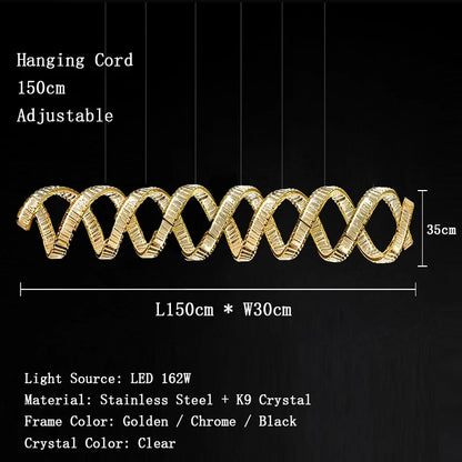 Valéria Spiral Crystal Gold LED Linear Chandelier