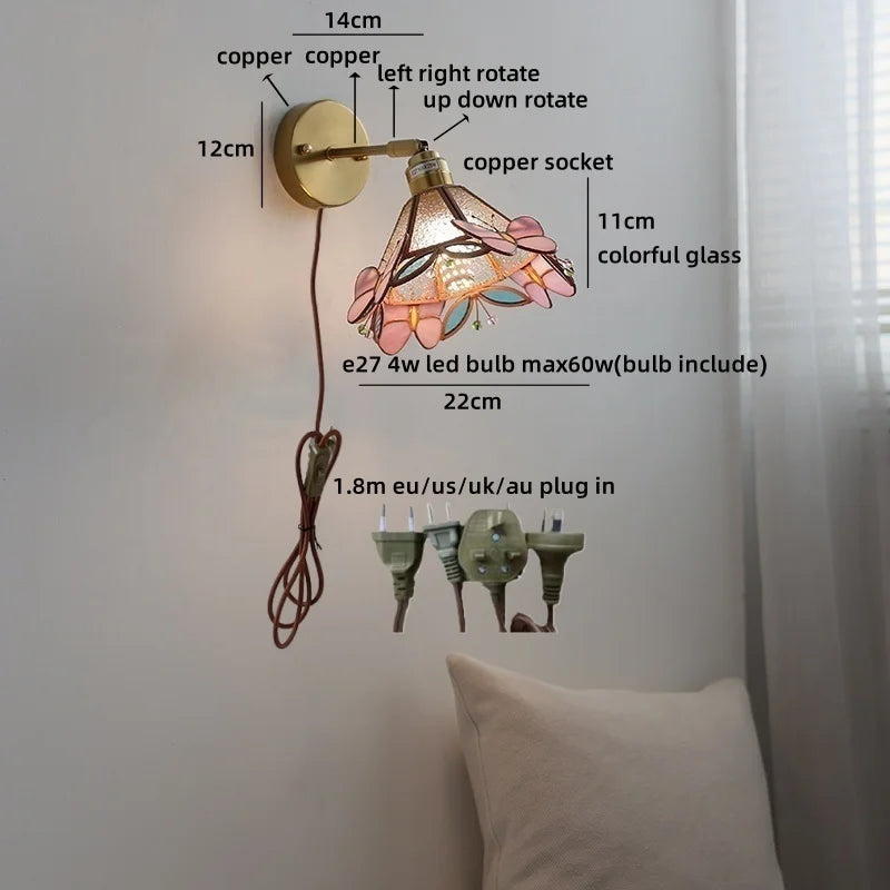 Isabelle Vintage Blue Glass Copper LED Wall Sconce