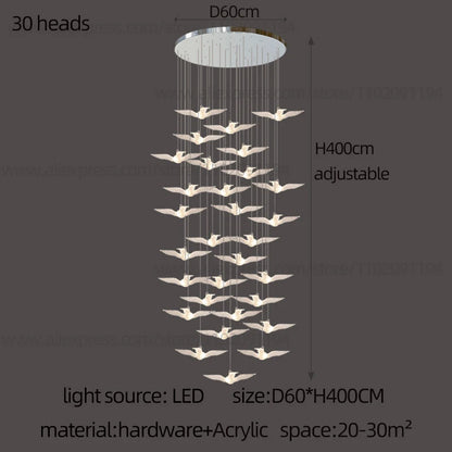 Delphine Swallow Bird LED Staircase Pendant Chandelier