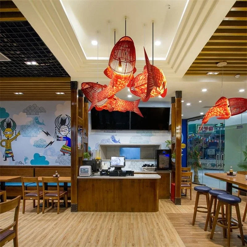 Koi Artisan Bamboo Fish Pendant Light