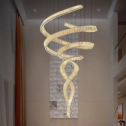 Elara Modern Crystal Stair Chandelier with LED, Remote/Touch Control