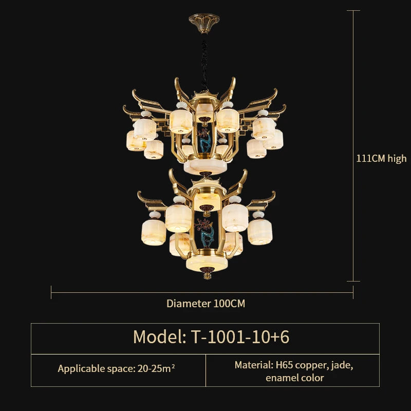 Copper Chandelier with Marble, 20+ Lights, Remote Control