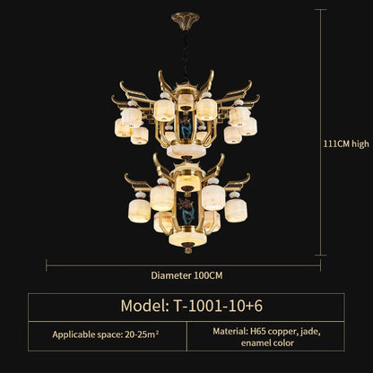 Copper Chandelier with Marble, 20+ Lights, Remote Control
