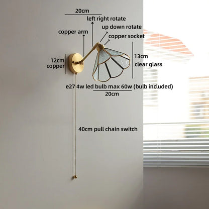 Élise Vintage Gold Glass Copper LED Wall Lamp Brass Arm