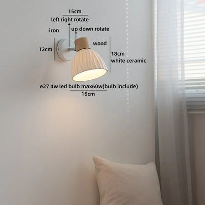 Camille White Ceramic LED Wall Lamp Switch E27 Nordic