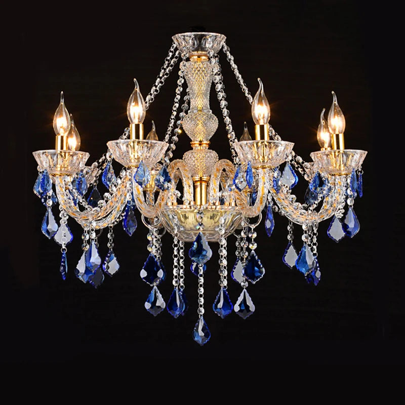 Léa European Blue Crystal Glass Pendant Lobby Chandelier