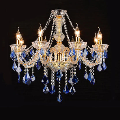 Léa European Blue Crystal Glass Pendant Lobby Chandelier