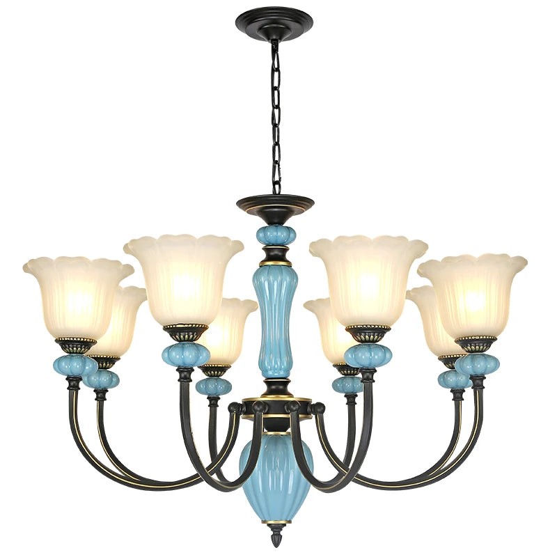 Manon Blue Ceramic Rustic European Chandelier Light