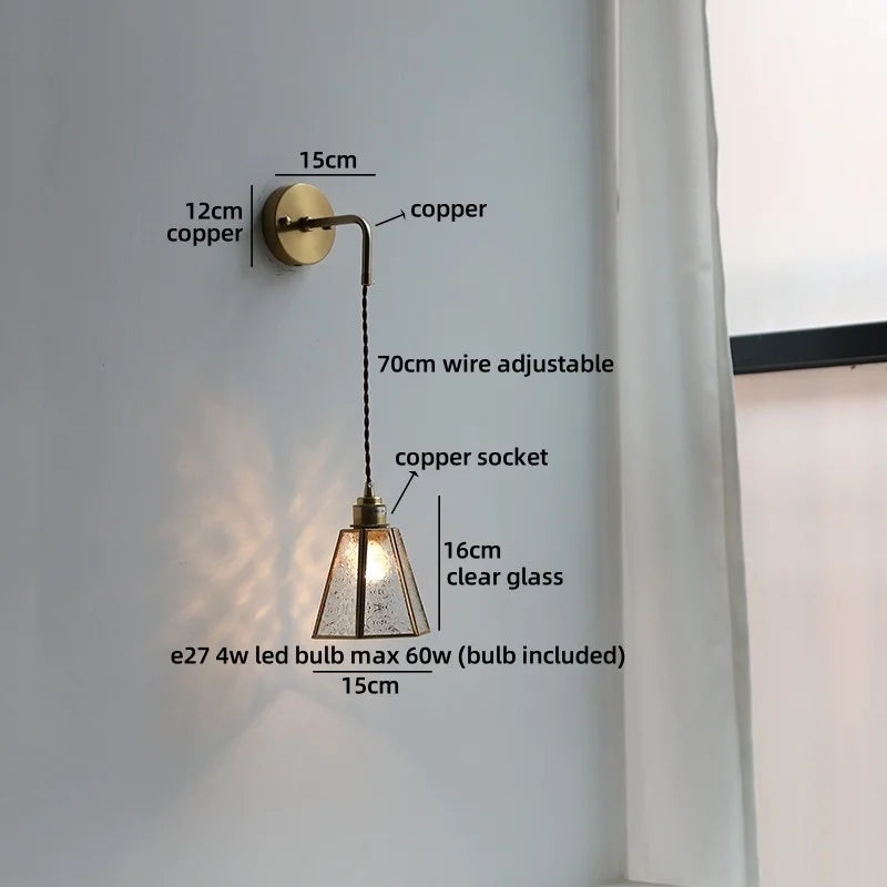 Élise Vintage Gold Glass Copper LED Wall Lamp Brass Arm