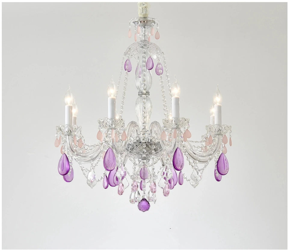 Modern Clear Purple Crystal Chandelier Lustre Crystal Chandelier Decora Candle 6arms Lustres De Cristal Chandelier AC Guaranteed