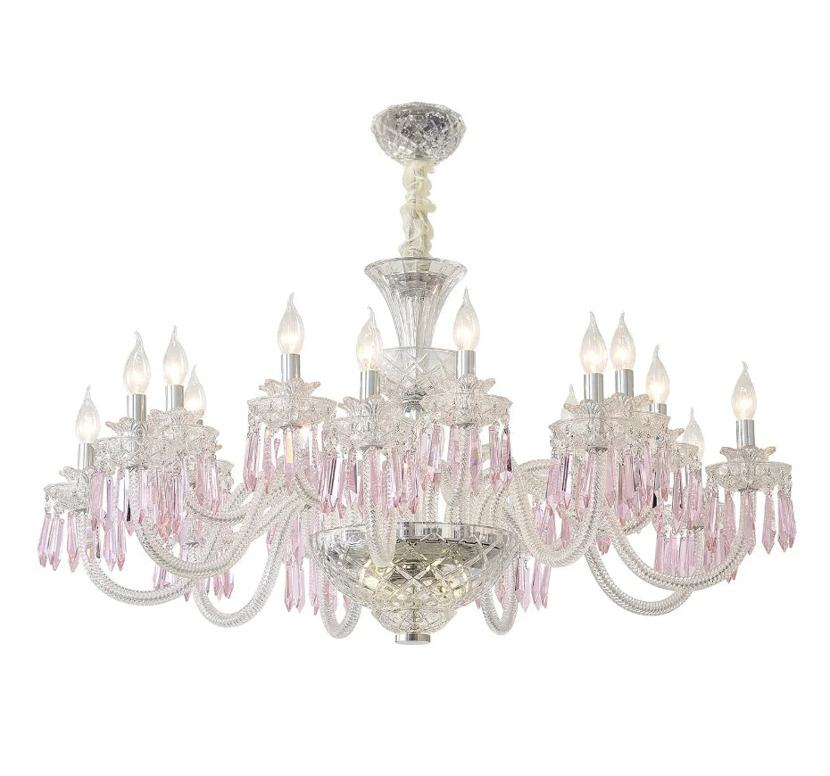 Romantic Crysatl Candle Chandelier Luxury Glass Pink Decora E14 Pendant Lights D68cm H52cm Art Decor Led Lamparas Bedroom Lamp