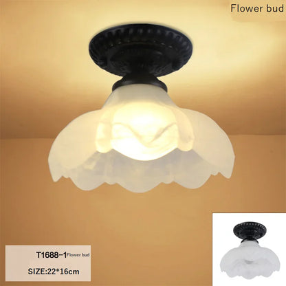 Camille Retro Glass Ceiling Light Ivory E27 Hallway Lamp