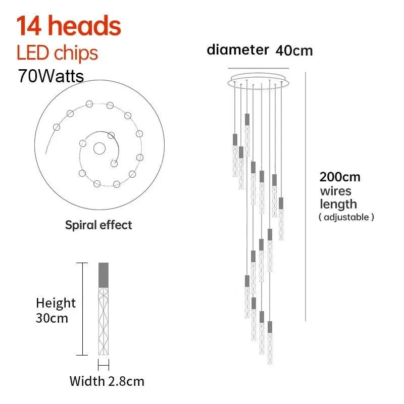 Sophie Spiral Crystal LED Staircase Chandelier