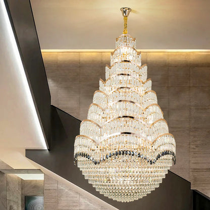 Grand Crystal Mezzanine Pendant Chandelier for High Ceiling Spaces