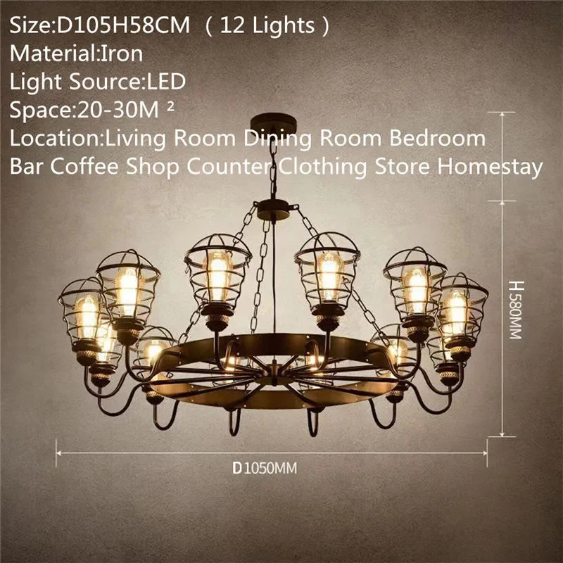 Camille Vintage Crystal Industrial Chandelier Ceiling Light