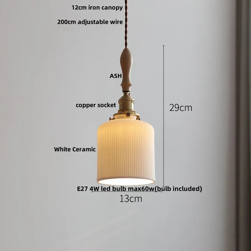 Élise Rose Flower Ceramic LED Pendant Lamp Nordic Wood