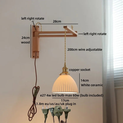 Élise Ceramic Wood Wall Lamp for Bedside & Bathroom