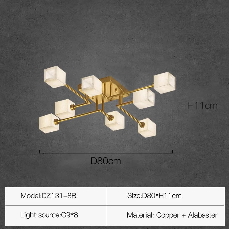 Sophie Postmodern Marble Brass Square Ceiling Lamp Luxury Living Light