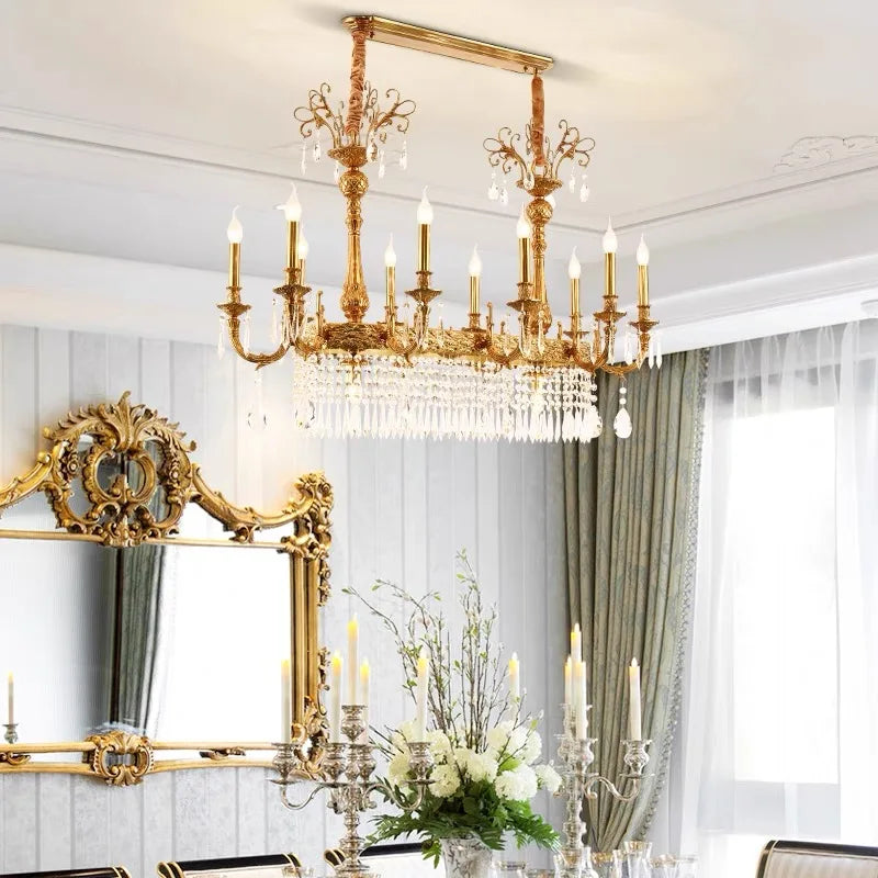 European Copper Crystal Chandelier 10-Light Pendant