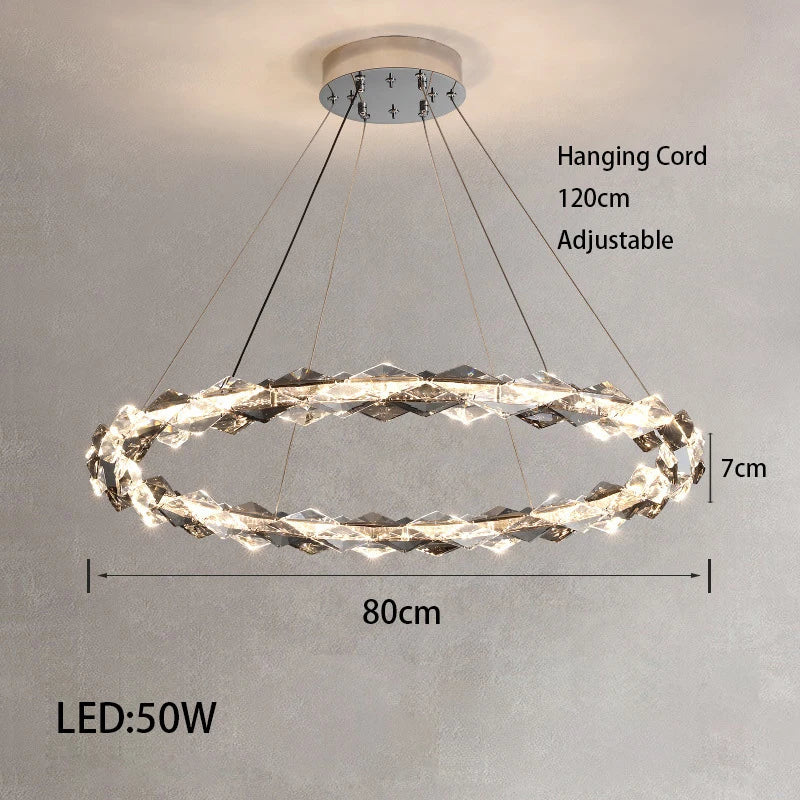 Élodie 2025 Modern Ring Crystal LED Dimmable Ceiling Chandelier Silver Decor Light