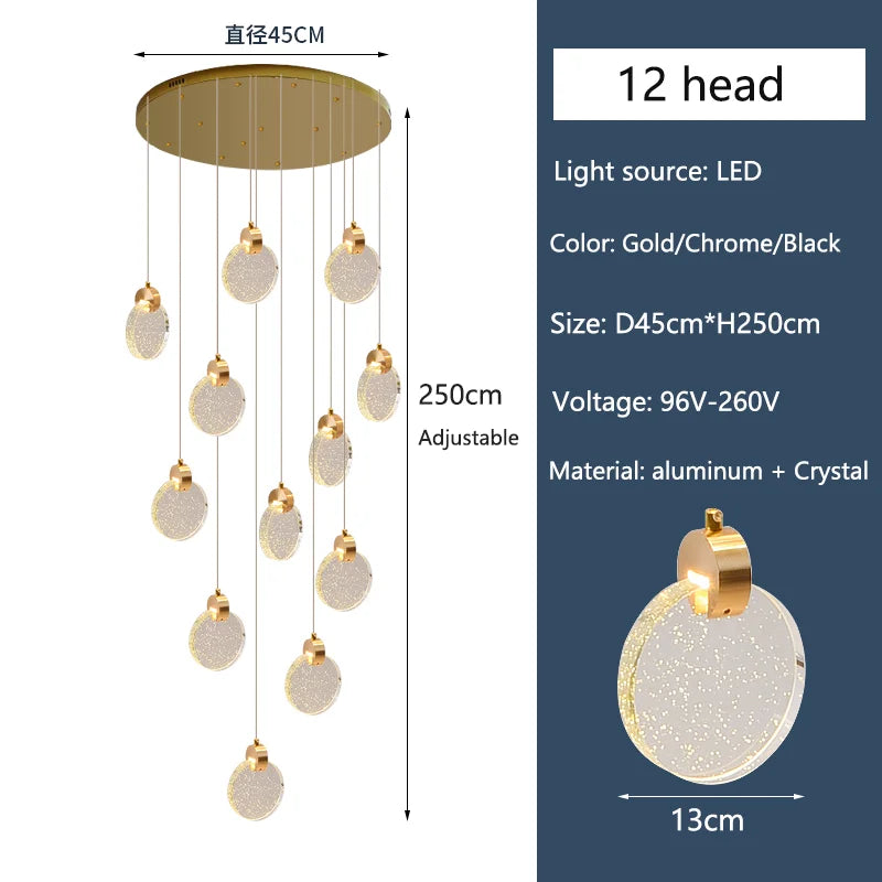 Clémence Luxury Crystal LED Staircase Chandelier Light