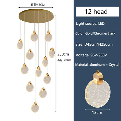 Clémence Luxury Crystal LED Staircase Chandelier Light