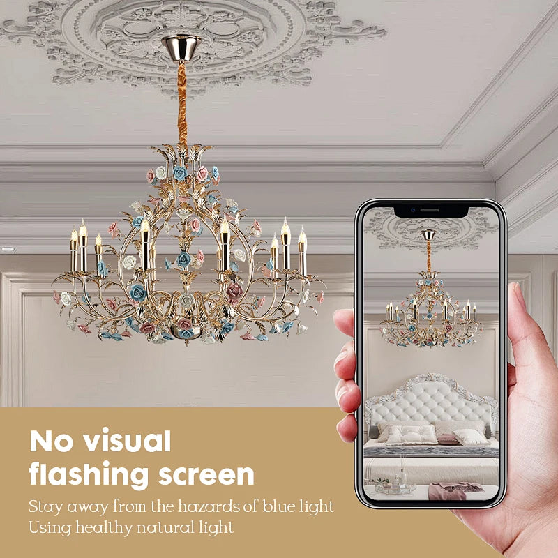 Camille European Floral Ceramic Rose LED Chandelier Modern Art Deco