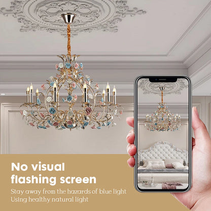 Camille European Floral Ceramic Rose LED Chandelier Modern Art Deco