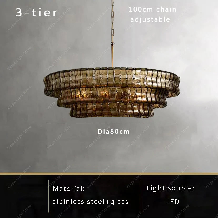 Gray Glass Round Ceiling Chandelier