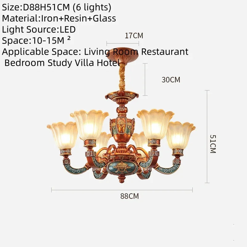 European Luxury Living Room Chandelier American Retro Restaurant  Villa Hotel Western Restaurant Cafe Pendent Lamp