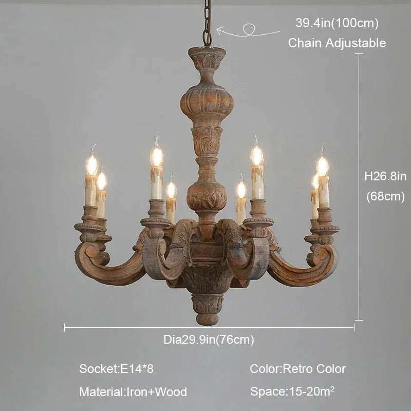 Geneviève Roman Pillar Wooden Chandelier for Classic Interiors
