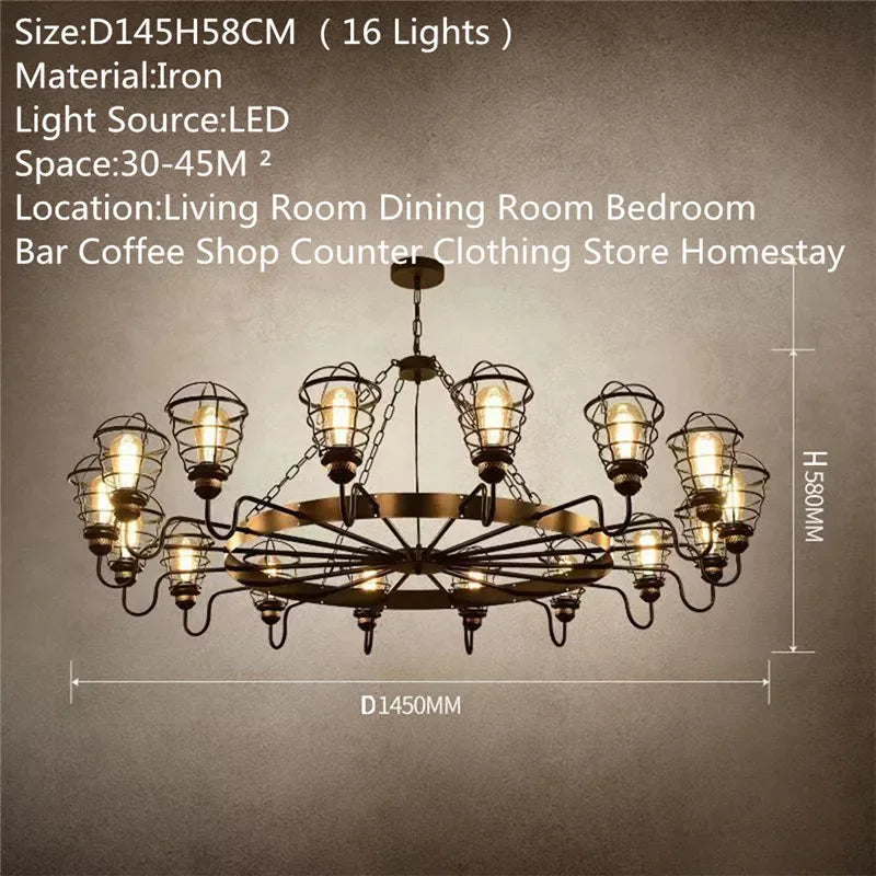 Camille Vintage Crystal Industrial Chandelier Ceiling Light