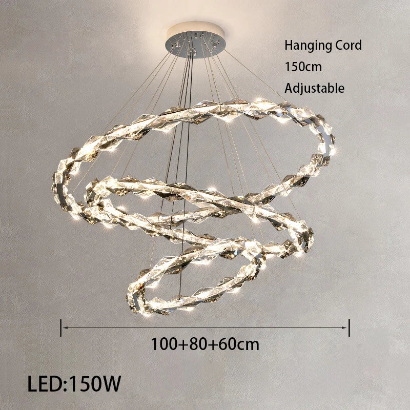 Élodie 2025 Modern Ring Crystal LED Dimmable Ceiling Chandelier Silver Decor Light
