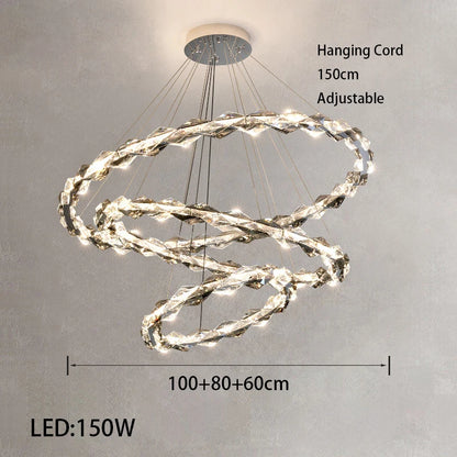 Élodie 2025 Modern Ring Crystal LED Dimmable Ceiling Chandelier Silver Decor Light