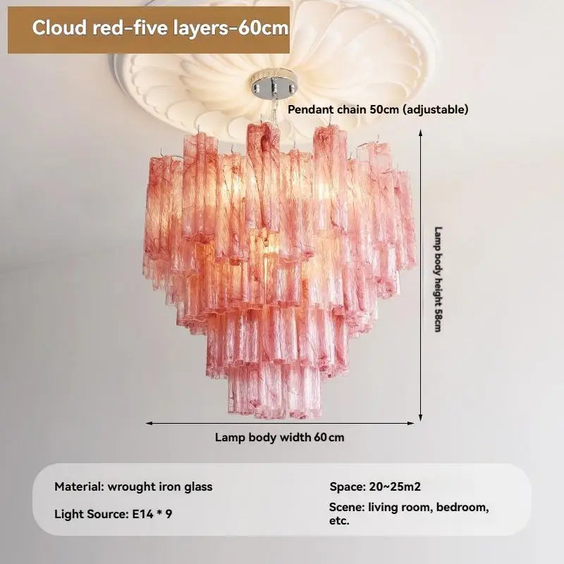 Camille Murano Glass Round Crystal Pendant Light Vintage Ceiling Lamp
