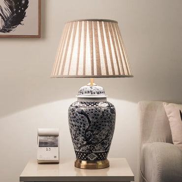 Blue and White Ceramic LED Floor Lamp for Bedroom and Living Spaces