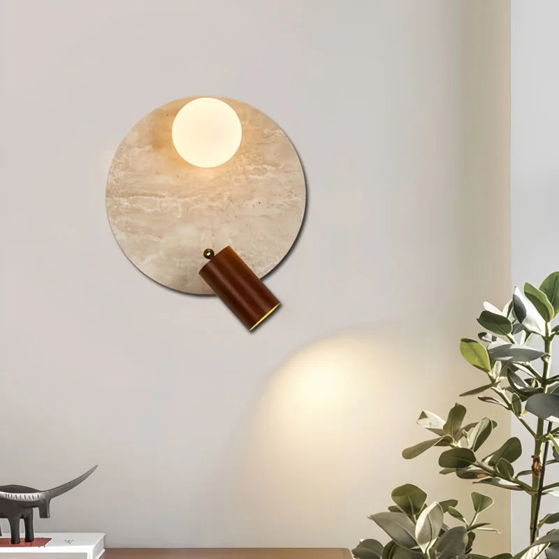 Sophie Yellow Travertine Wood LED Wall Lamp Wabi Sabi