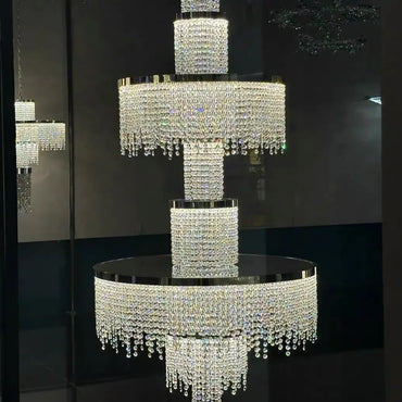 Camille Crystal Tassel Staircase Chandelier Luxury Ceiling Light