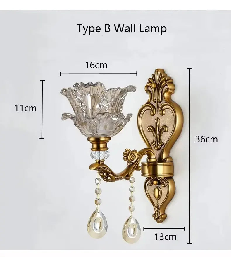 Élise Retro Crystal Glass Wall Lamp E14 European Sconce Light