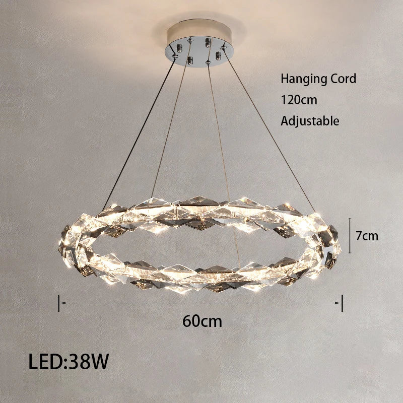 Élodie 2025 Modern Ring Crystal LED Dimmable Ceiling Chandelier Silver Decor Light