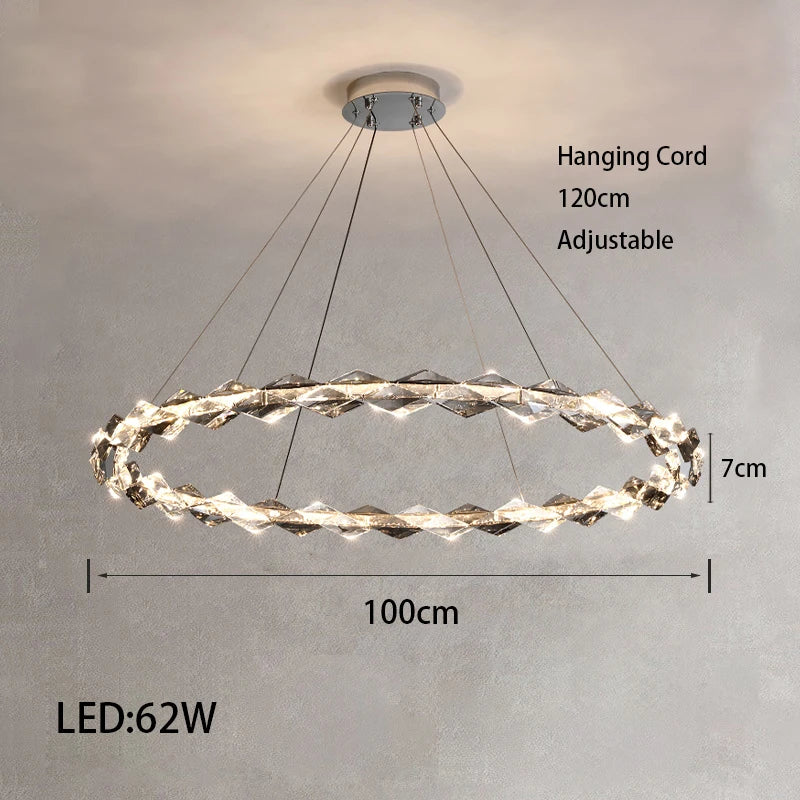 Élodie 2025 Modern Ring Crystal LED Dimmable Ceiling Chandelier Silver Decor Light