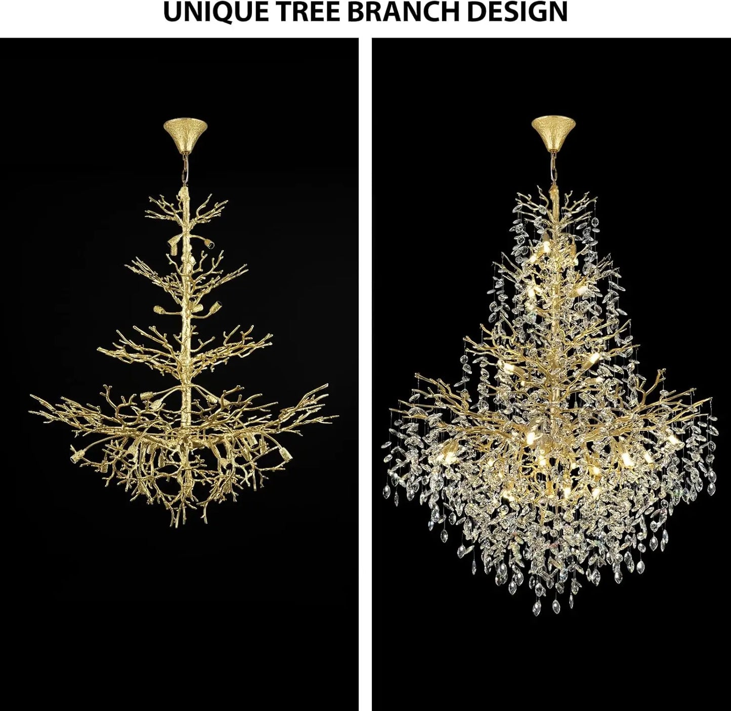 Crystal Tree Branch Pendant Chandelier for Loft and Staircase