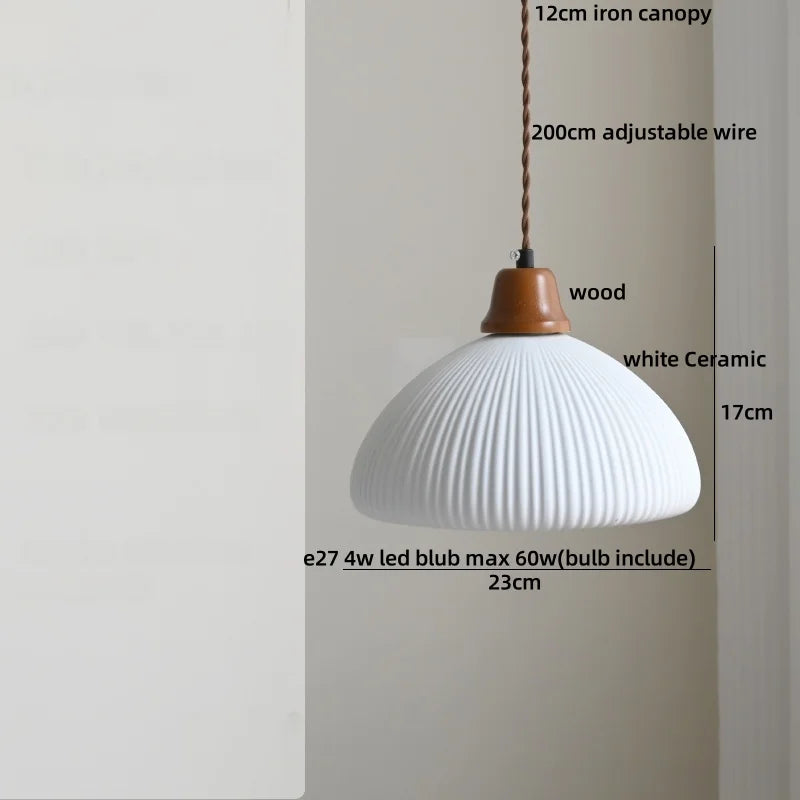 Élise Rose Flower Ceramic LED Pendant Lamp Nordic Wood