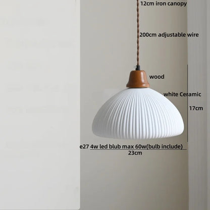 Élise Rose Flower Ceramic LED Pendant Lamp Nordic Wood