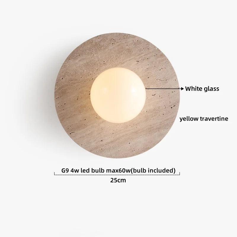 Sophie Yellow Travertine Wood LED Wall Lamp Wabi Sabi