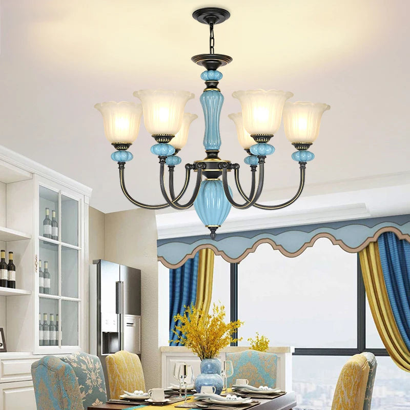 Manon Blue Ceramic Rustic European Chandelier Light