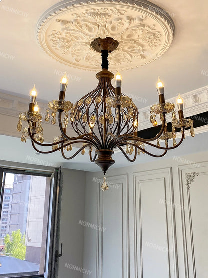 Élise Retro Crystal Walnut Style Chandelier Ceiling Light